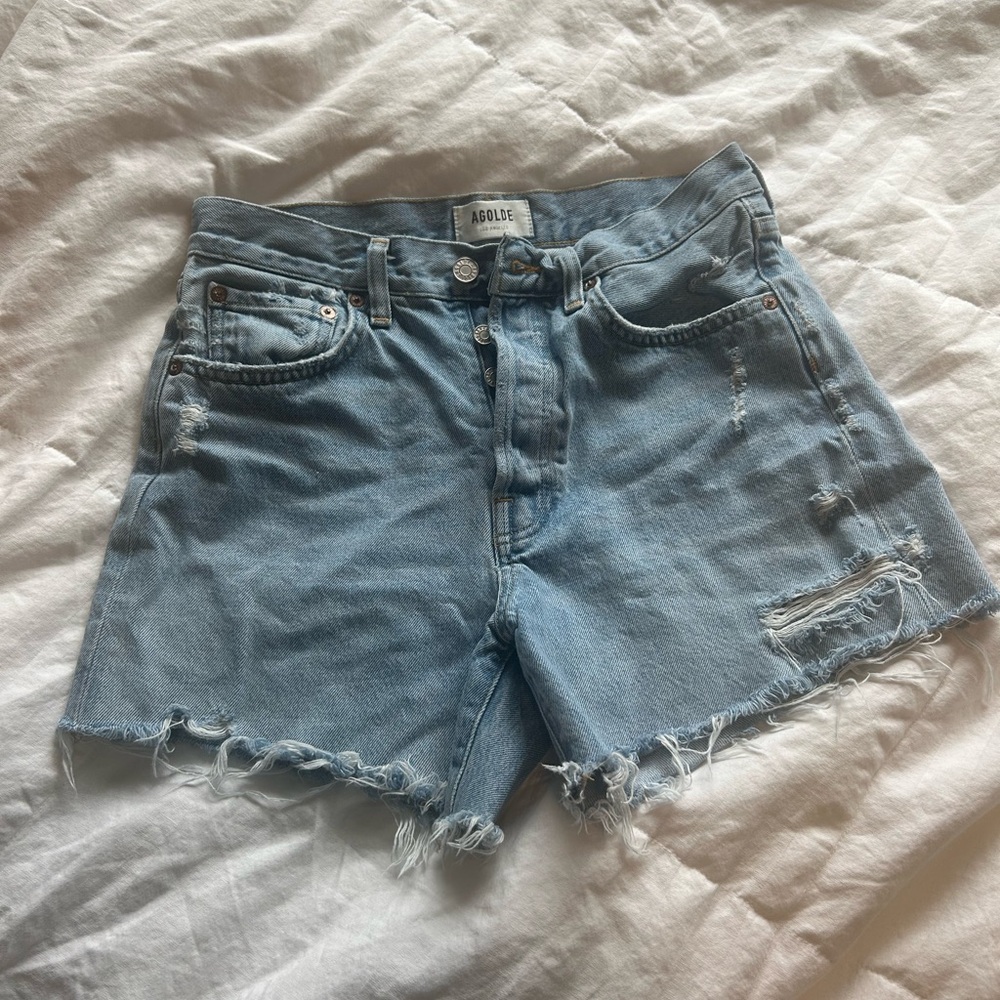AGOLDE Parker long denim shorts